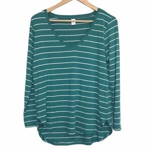 OLD Navy Luxe Green teal  Striped V Neck Long Sleeve shirt M